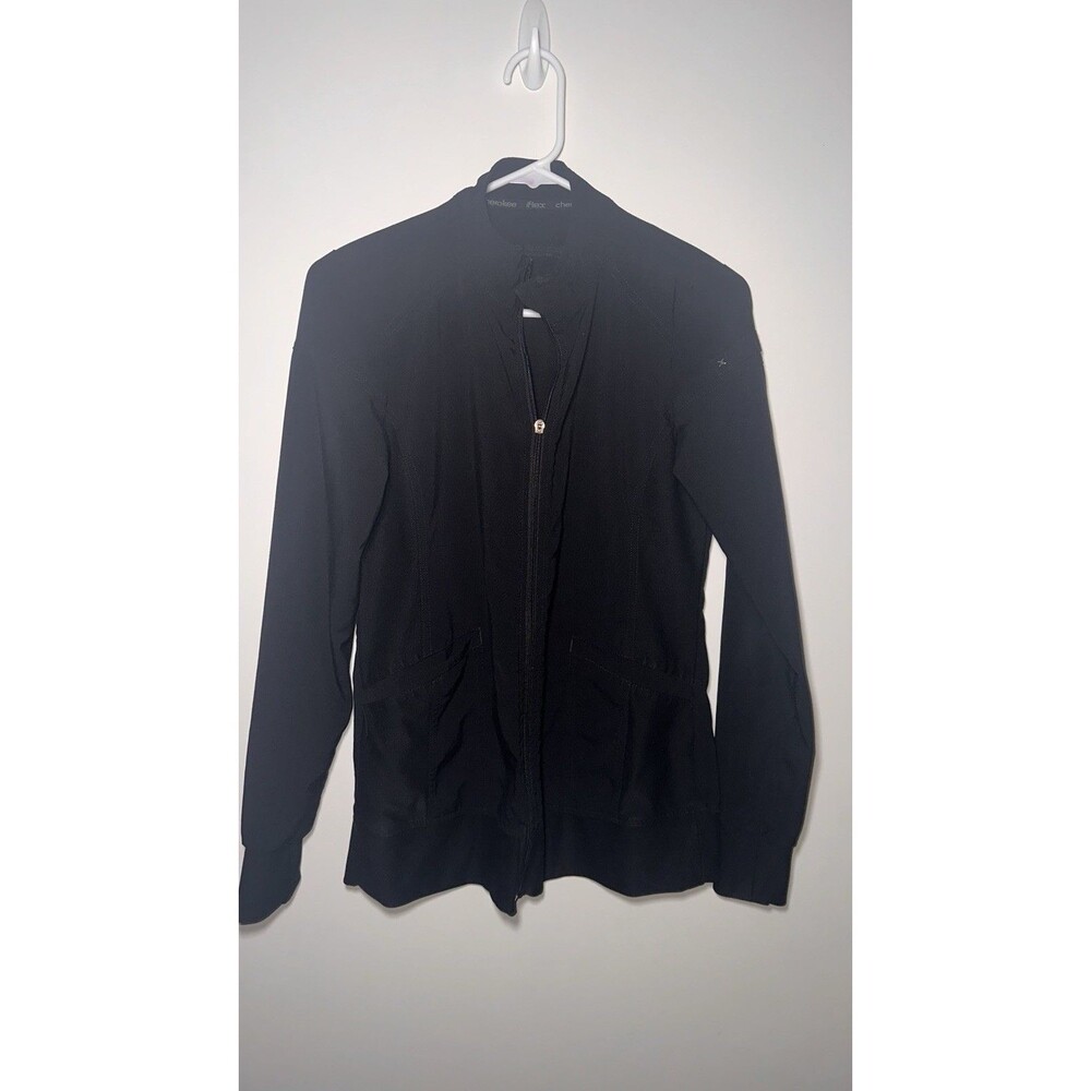 Cherokee iFlex Scrub Jacket Womens XXS Black Stretch Wear Lightweight Full Zip